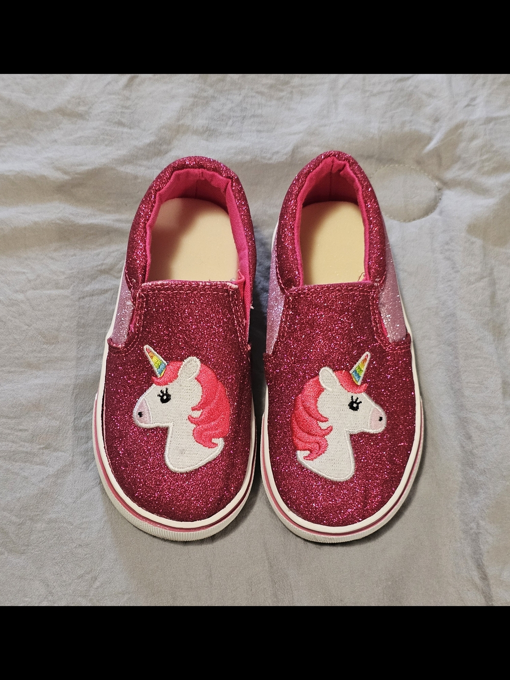 Girls Glitter Unicorn Slip-On Shoes in Hot Pink & Light Pink